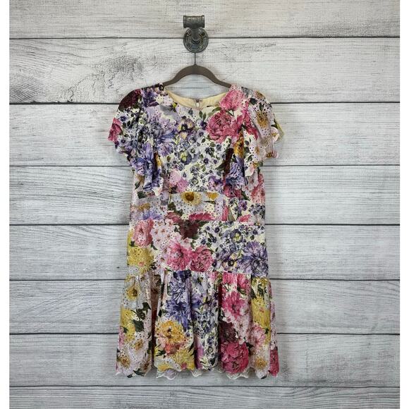 Express Women's Colorful Eyelet Lace Spring Ruffle Floral Dress Size Large - Picture 1 of 11